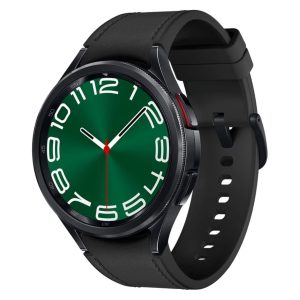 ساعت هوشمند روزمره، ورزشی و رسمی سامسونگ مدل Galaxy Watch6 Classic، سایز قاب 47 میلی‌متر، دارای بند سیلیکون، سازگار با سیستم عامل اندروید، دارای سنسورهای شمارنده ضربان قلب و نوار قلب، امکان تشخیص هوشمند نوع رشته ورزشی، محاسبه میزان کالری مصرفی